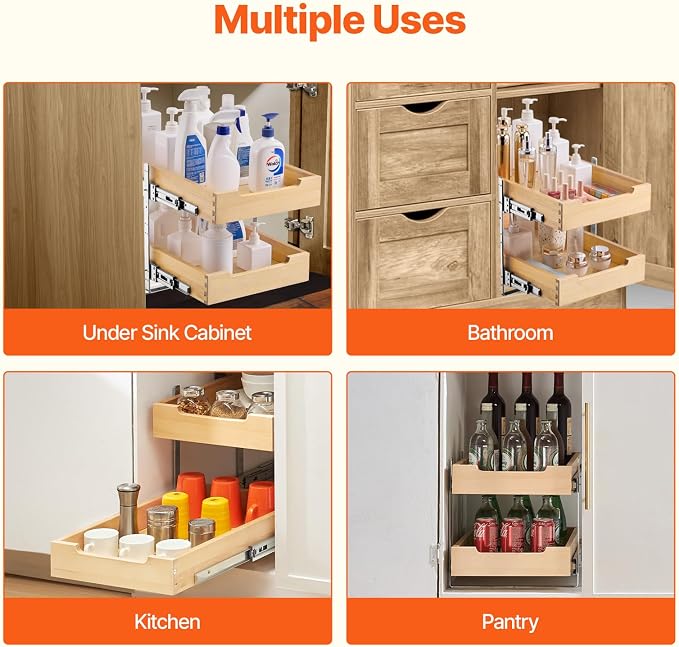 VEVOR 2 Tier Pull Out Cabinet Organizer, Soft Close Slide out Shelf, Heavy-Duty - Image 6