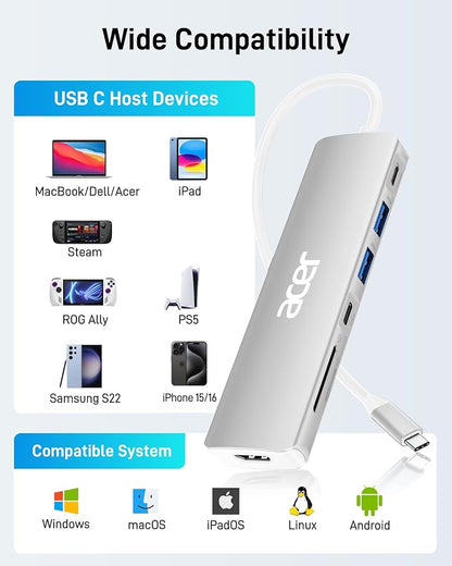 Acer USB C Dock, 7 in 1 USB-C to HDMI Hub, 2 USBA 3.1 GEN1 and 5Gbps Type-C - Image 7