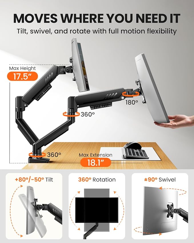 ErGear Dual Monitor Arm, Full Adjustable Monitor Mount - Image 3