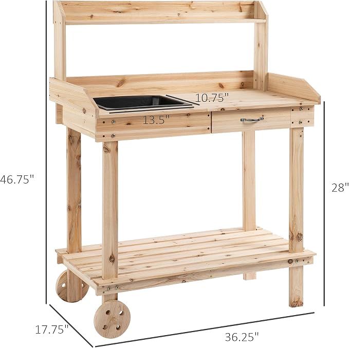 Potting Bench Table, 36 in Wooden Garden Work Table - Image 5