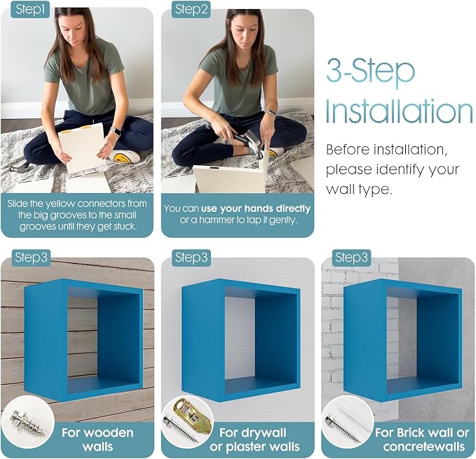 Cube Floating Shelves Set2, Display Shelves Wall Mount 7.75" D x 12.5" W x - Image 4
