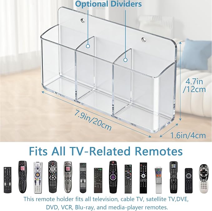 3 Slot Adjustable Remote Control Holder Wall Mount, TV Remote Box Hollow Bottom - Image 3