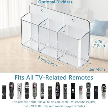 3 Slot Adjustable Remote Control Holder Wall Mount, TV Remote Box Hollow Bottom - Image 3