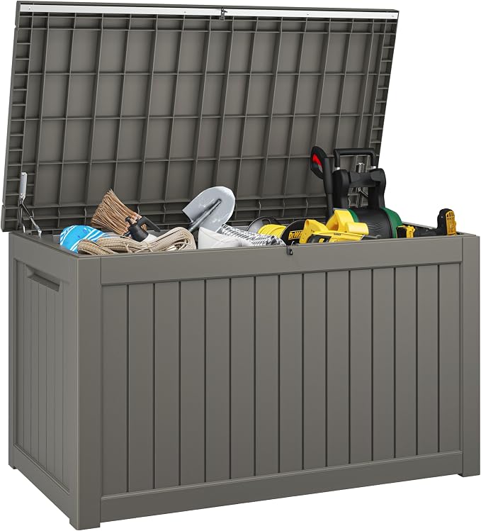 230 Gallon Large Resin deck box Waterproof, Outdoor Storage Bench, Patio by WTFGO