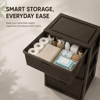 Wide 3 Drawer Plastic Storage Tower Organizer, Tool-Free Assembly Drawer Unit - Image 6