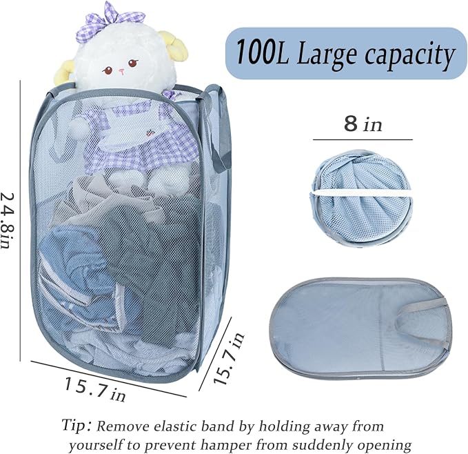 Upgraded 100L Extra Large Collapsible Laundry Hampers. Pop Up Laundry Basket - Image 2