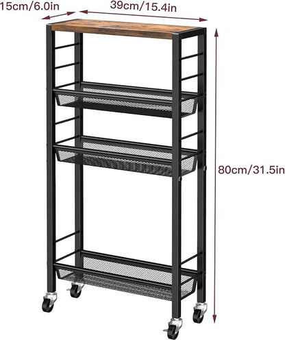 Slim Rolling Cart, 4-Tier Narrow Kitchen Storage Cart, Slim Utility Cart on - Image 7