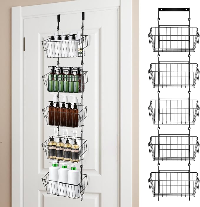 Over The Door Organizer – 5 Removable Hanging Baskets, Back of Door Storage by Unknown