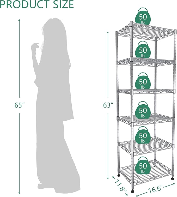 GIOTORENT 6-Tier Storage Shelves Standing Shelving Metal Units, Adjustable - Image 5