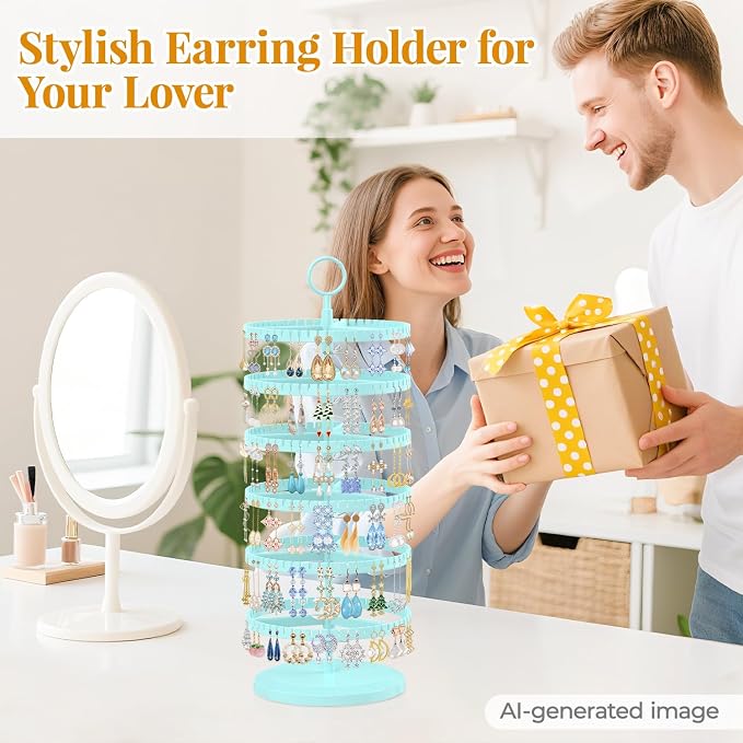 EsLuker.ly Earring Holder Organizer Rotating Stud Display Tree Rack, 6 Tier | - Image 8
