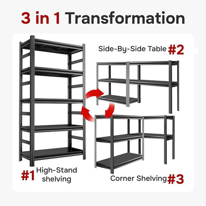72" H Garage Shelves 5-Tier Heavy Duty Steel Rack 3000 lb Black | Storage - Image 8