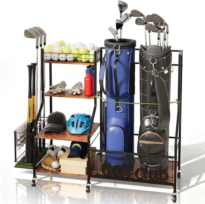Golf Rack with Golf Bag Storage, Large Golf Bag Organizer by HAVENLYYOUTH