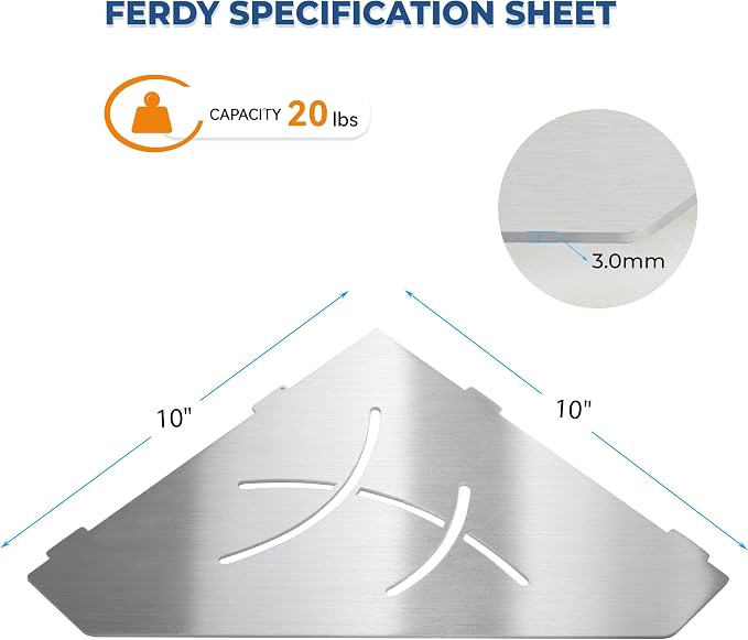 FerdY 2-Pack 10" Brushed Nickel Recessed Corner Shower Shelf, - Image 9