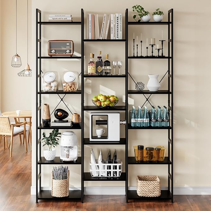 NUMENN Triple Column 6 Tier Bookshelf, Bookcase - Image 5