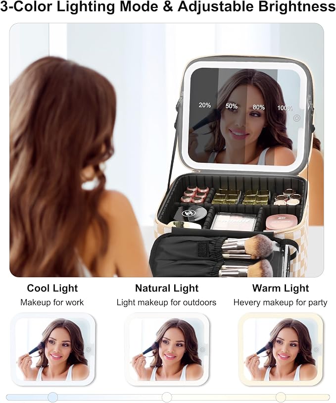 Relavel Travel Makeup Bag With LED Mirror, Cosmetic Train Case with Light up - Image 7