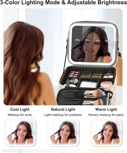 Relavel Travel Makeup Bag With LED Mirror, Cosmetic Train Case with Light up - Image 7