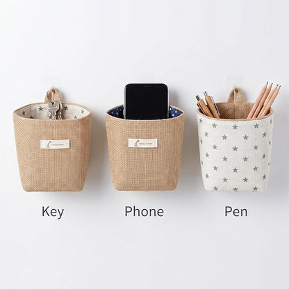 2 Pack Hanging Basket for Door, Small Wall Basket Cotton Linen Hanging Storage - Image 4