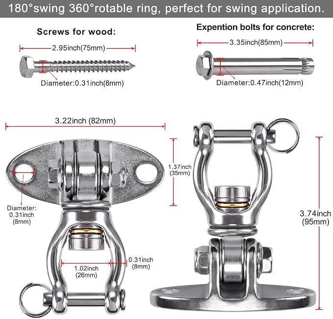 SELEWARE Silent Bearing Swivel Swing Hanger Stainless Steel Swing Hook Ceiling - Image 4