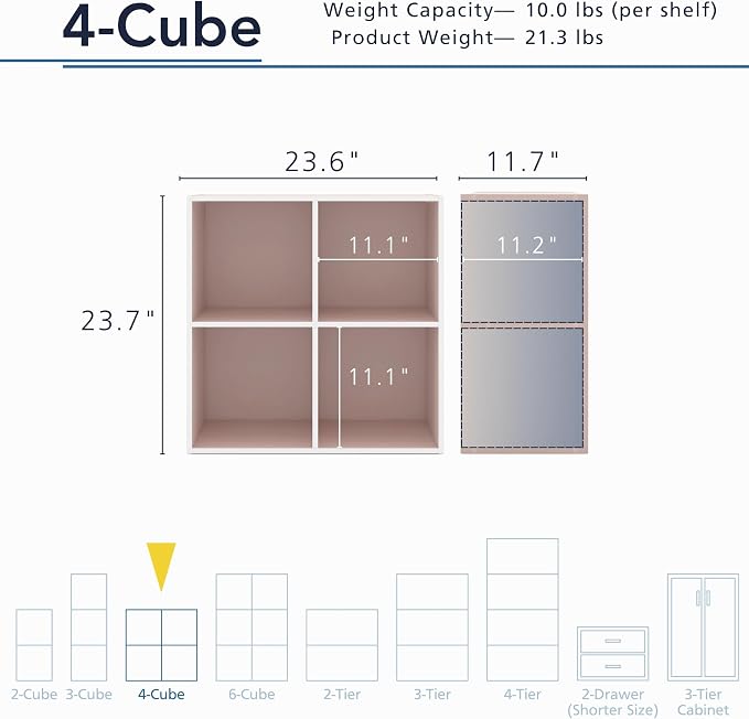 Homes: Inside + Out Apexa 4-Cube Storage Organizer Shelves, Stackable Wood - Image 3