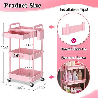 SUNALLY 3 Tier Rolling Cart - Image 2