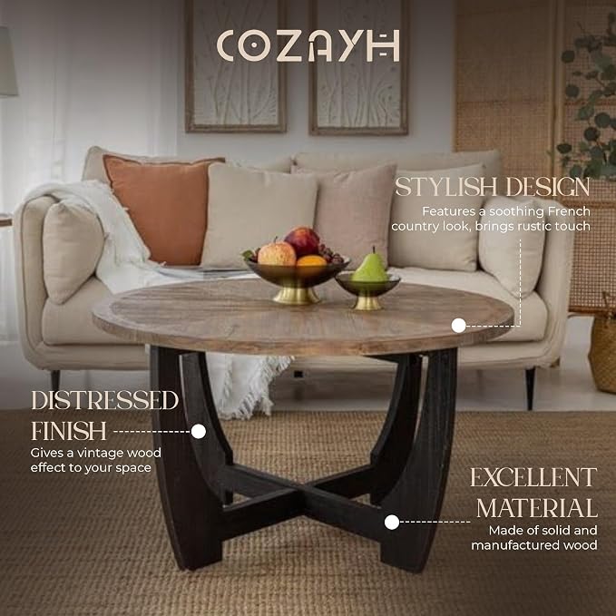 COZAYH Rustic Farmhouse Coffee Table - Image 4