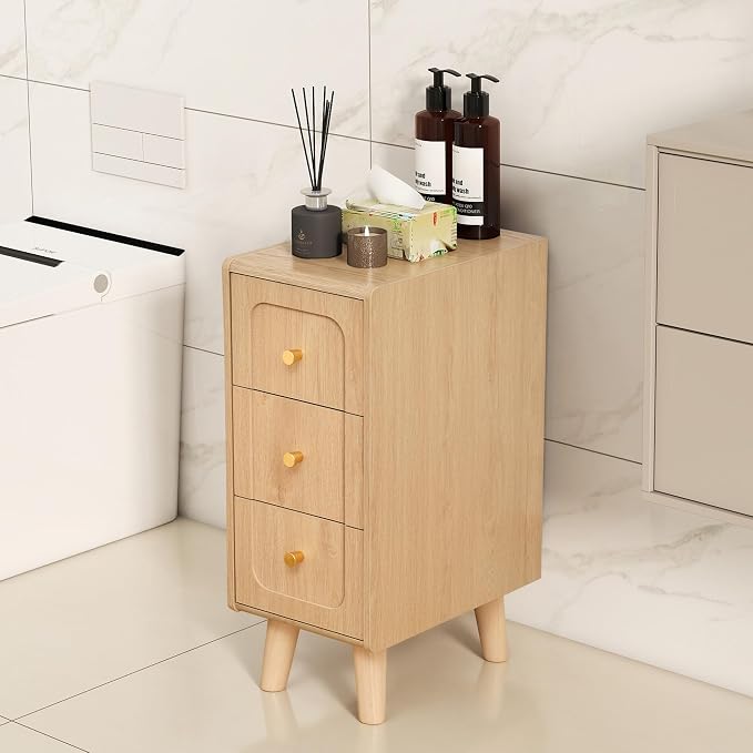 Narrow Nightstands with 3 Drawers, Wooden Farmhouse Bedside Tables, Slim End - Image 8