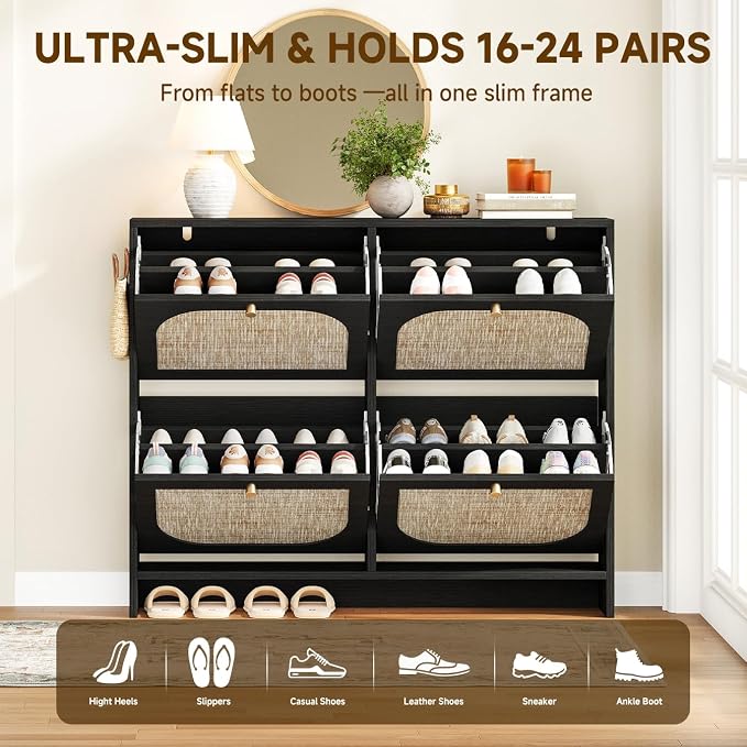 Nicetree Rattan Shoe Cabinet for Entryway, 9.5" Ultra-Thin Narrow Shoe Rack - Image 5