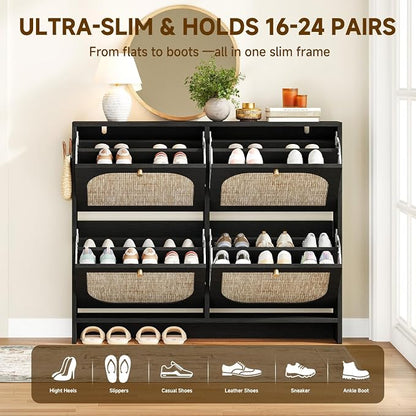 Nicetree Rattan Shoe Cabinet for Entryway, 9.5" Ultra-Thin Narrow Shoe Rack - Image 5