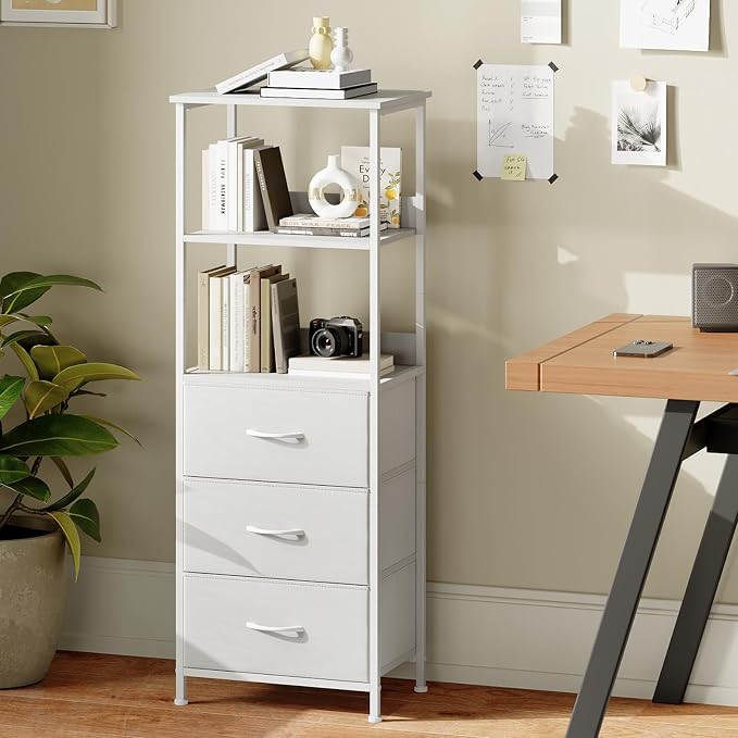 Somdot 3 Tier Bookshelf with Drawer, Tall Bookcase with Shelves, Bookshelf - Image 5