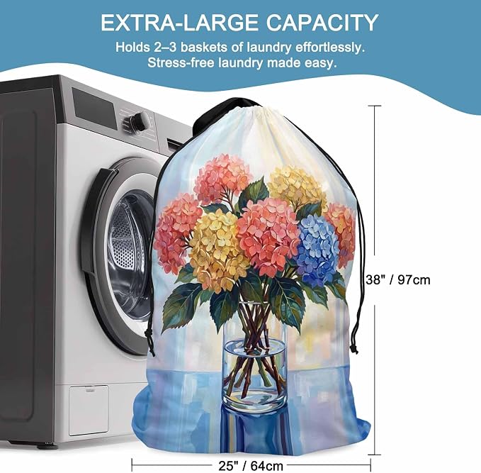Floral XL Laundry Bag Hydrangeas Flower in Bottle Spring Summer Machine - Image 5