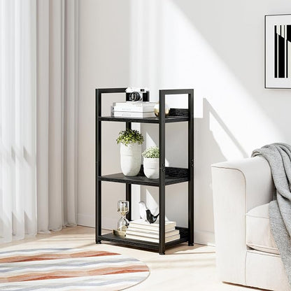 NUMENN Narrow Bookshelf, 3 Tier Freestanding Shelving Unit, Metal Frame & Wood - Image 2