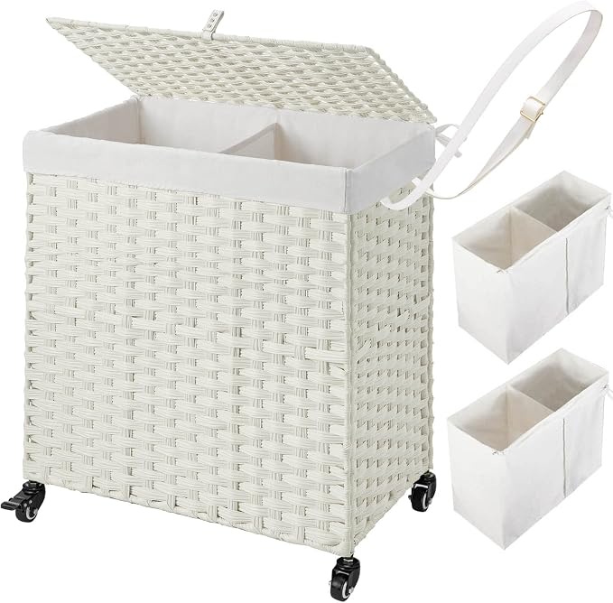 Greenstell Laundry Hamper with Wheels, No Install Needed, 110L Divided by Greenstell