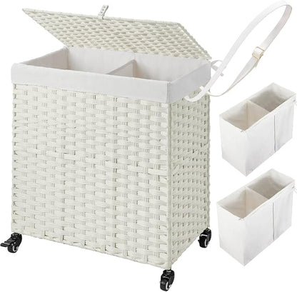Greenstell Laundry Hamper with Wheels, No Install Needed, 110L Divided by Greenstell