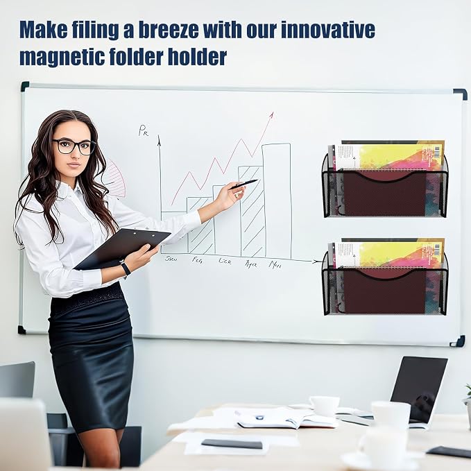 Magnetic File Holder 2 Pockets File Folder Organizer, Office Hanging Magazine - Image 6