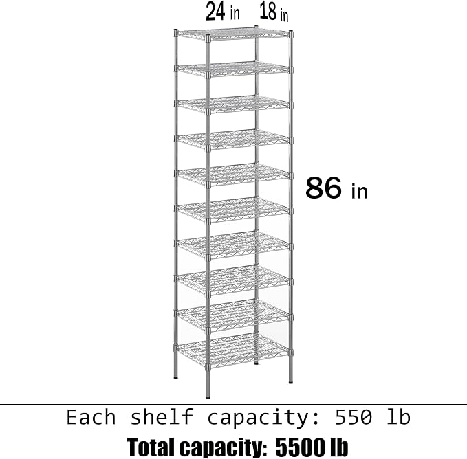 18" Deep x 24" Wide x 86" Height Wire Shelving Kit | 10-Tier | NSF Commercial - Image 3