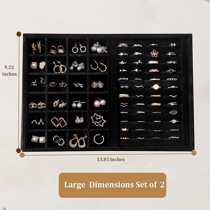 Large Velvet Jewelry Tray 2 Pack Stackable Jewelry Display Drawer Inserts Trays - Image 4