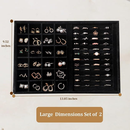 Large Velvet Jewelry Tray 2 Pack Stackable Jewelry Display Drawer Inserts Trays - Image 4