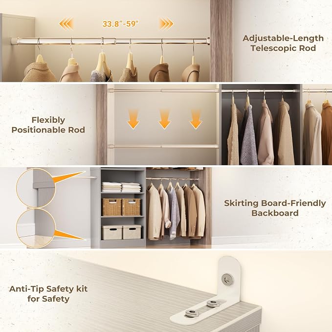 Homieasy Closet System, 4.5-11.5 Ft Expandable Closet Organizer, Walk-in Wood - Image 6