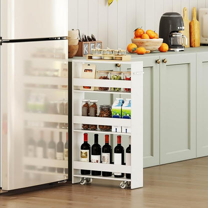 Small Kitchen Cart, 4-Tier Slim Rolling Island w/Handle, Laundry Room Storage - Image 2