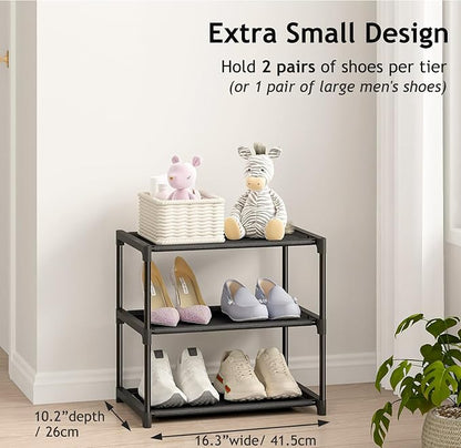 Autonomier 3 Tier Extra Small Shoe Rack, Narrow Stackable Shoe Shelf - Image 4