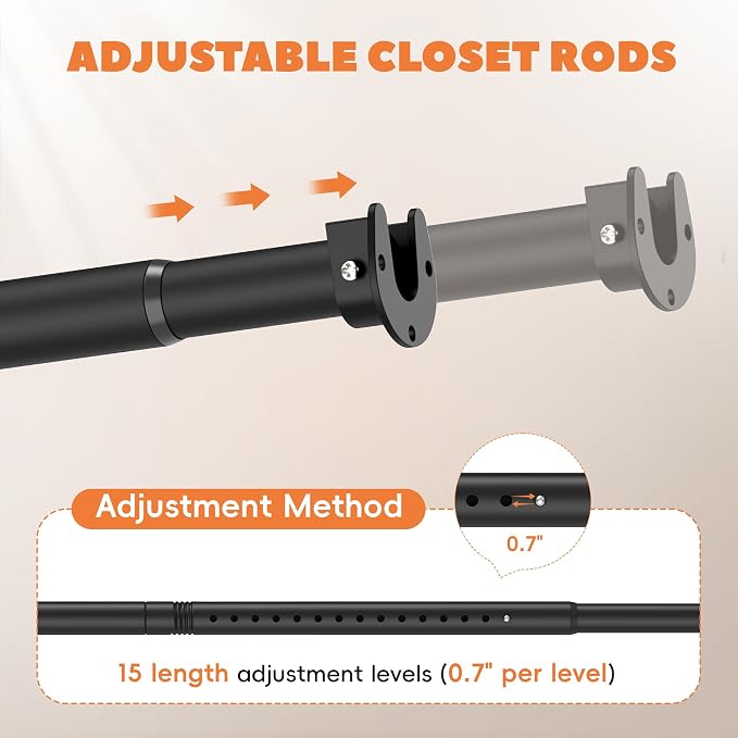 Closet Rod 17-39 Inches, Adjustable Heavy Duty Metal Black Closet Rods - Image 5