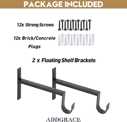 AddGrace Heavy Duty Closet Rod and Shelf Brackets 12 Inch 2 Pack | Black Coating - Image 3