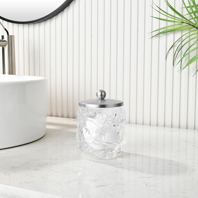 Clear Transparent Apothecary Floral Embossed Glass Jar - Image 4