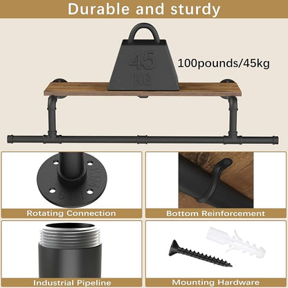 Wall Mounted Garment Rack with Top Shelf, Space Saver Industrial Pipe Clothes - Image 4