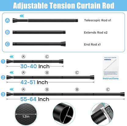 AIZESI Tension Shower Curtain Rod 30-64 Inch No Drilling Adjustable, No Slip - Image 2