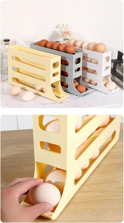 24 Eggs Egg Holder for Fridge, 4 Tiers Egg Container, Auto Rolling Egg - Image 7