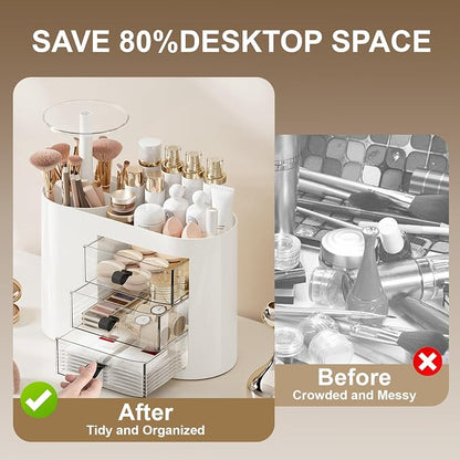 DASITON Makeup Organizer with 3 Drawers, Automatic Lifting Makeup Brush Holder - Image 3