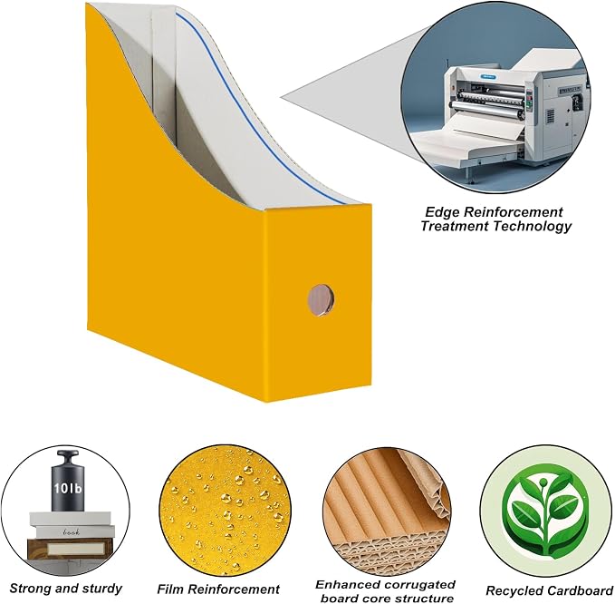 Limitliho 2 Pack Yellow Cardboard Magazine File Holder - Image 2