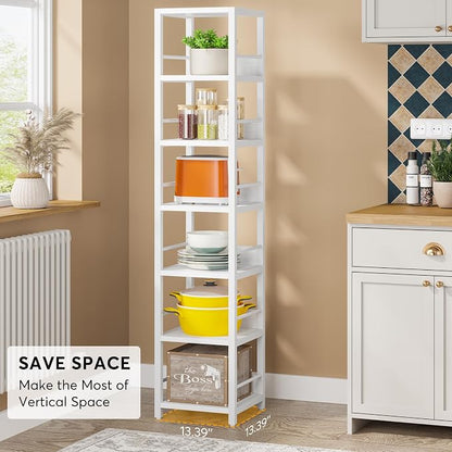 Tribesigns 6-Tier Corner Shelf, 75 Inch Tall Narrow Bookshelf Storage Rack | - Image 5