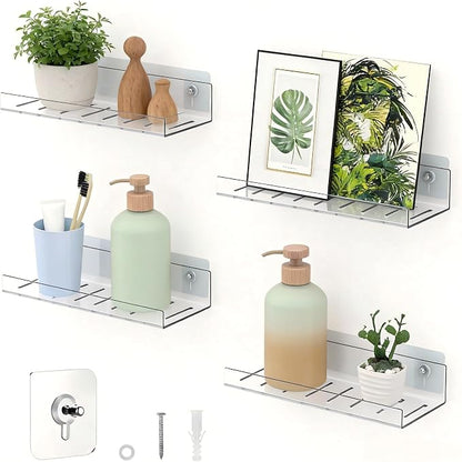 LAZYROSY 4 Pack Floating Shelves – Clear Acrylic/PET Wall-Mounted No Drill by Lazyrosy
